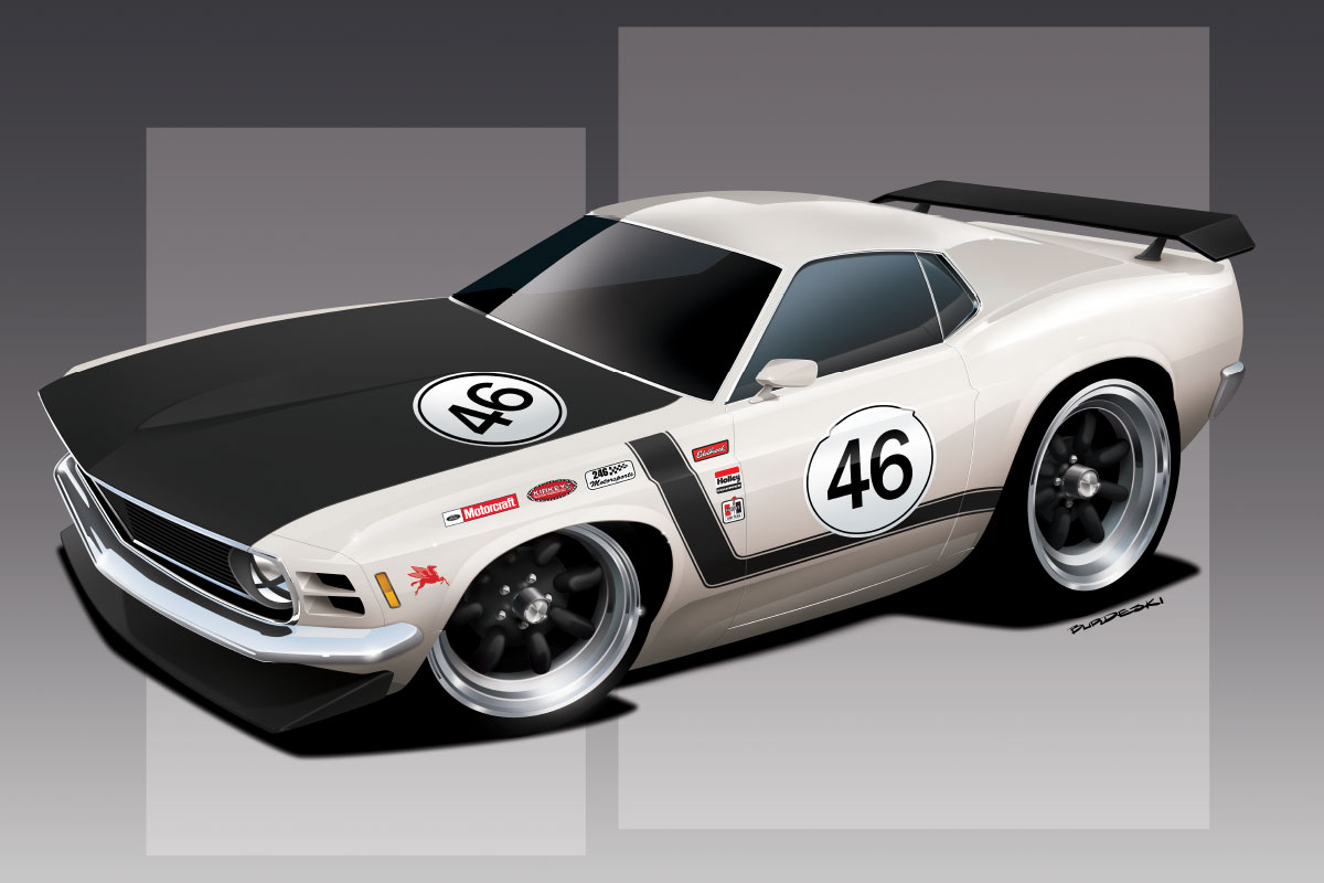 digital render on 1970 mustang fastback
