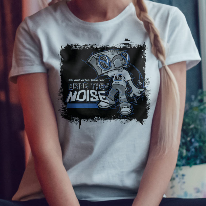 grunge drawing of a man holding a boombox with the words Bring the Noise next to him