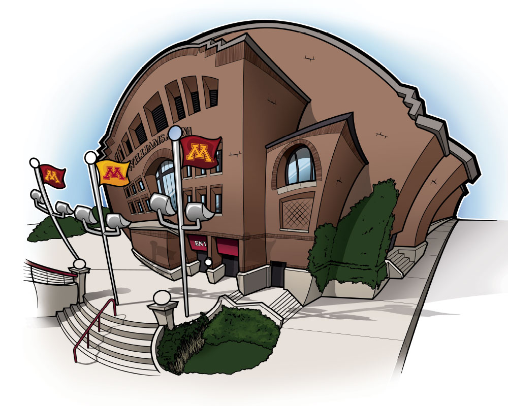 cartoon illustration of williams arena